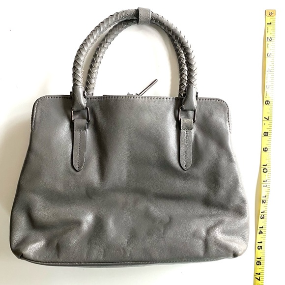 Elliott Lucca Gray Leather Purse Woven Handles  iPad Pocket Shoulder Strap - Picture 12 of 16